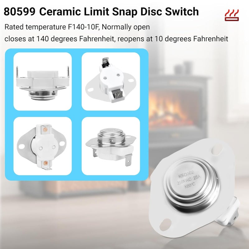 uhzz 80599 Low Temp Ceramic Limit Switch for Vogelzang USSC/US Stove and Ashley Pellet Stoves, Compatible with Vogelzang VG5790 VG5770 Pellet Stoves, Exhaust Temperature Disc Sensor Switch, Model F140-10F - Image 3